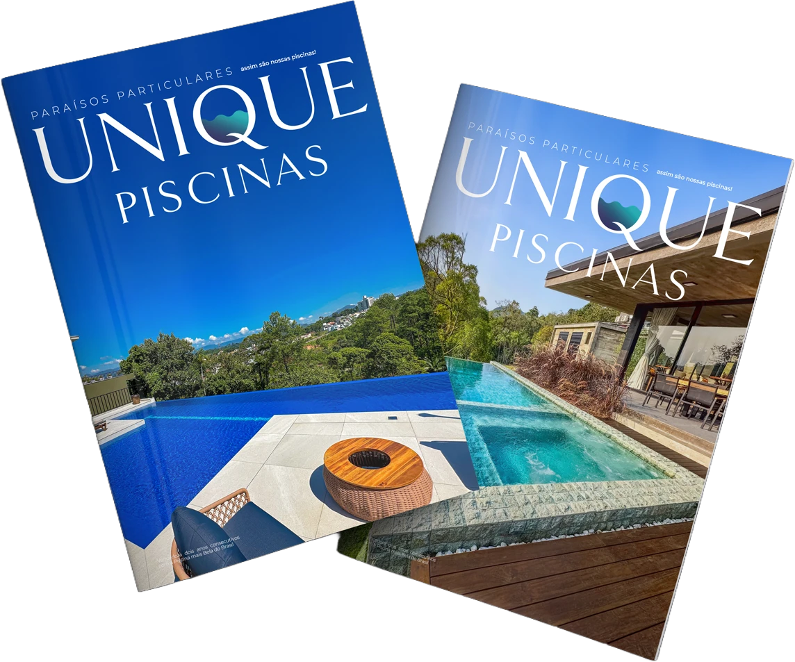 Catálogos Paraísos Particulares da Unique Piscinas, com fotografias de piscinas